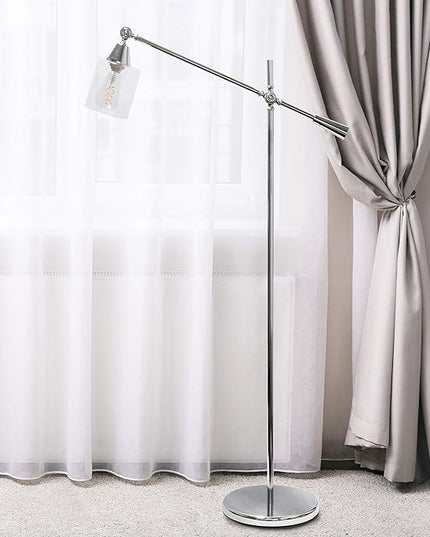 Elegant Designs LF1030-CHR Pivot Arm Glass Shade Floor Lamp, Chrome - LeafyLoom
