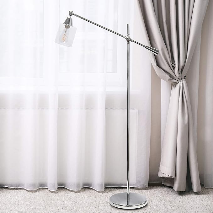 Elegant Designs LF1030-CHR Pivot Arm Glass Shade Floor Lamp, Chrome - LeafyLoom