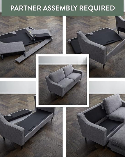 Edenbrook Jensen Upholstered Couch - Couches for Living Room - Charcoal Upholstered Couch - Living Room Furniture - Small Couch - Seats Three - Scoop Arm Modern Couch - LeafyLoom