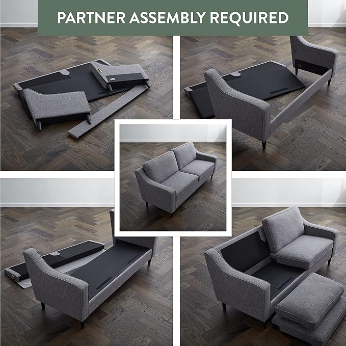 Edenbrook Jensen Upholstered Couch - Couches for Living Room - Charcoal Upholstered Couch - Living Room Furniture - Small Couch - Seats Three - Scoop Arm Modern Couch - LeafyLoom