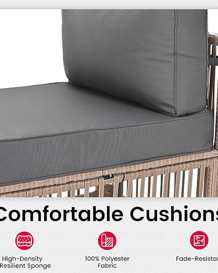 Pamapic 7 Pieces Outdoor Sectional Set, All-Weather PE Rattan Patio Conversation Set, Wicker Adjustable Patio Furniture Set with Washable Cushions Covers and Coffee Table, Brown Rattan, Gray Cushion - LeafyLoom