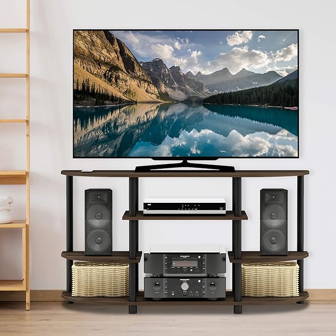 Furinno JAYA Simple Design Corner TV Stand, Columbia Walnut/Black - LeafyLoom