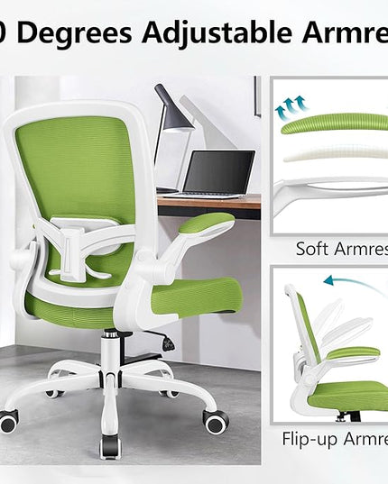 Office Chair, FelixKing Ergonomic Desk Chair Breathable Mesh Chair with Adjustable High Back Lumbar Support Flip-up Armrests, Executive Rolling Swivel Comfy Task Computer Chair for Home Office (Green) - LeafyLoom