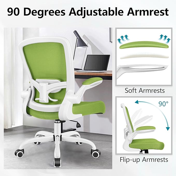Office Chair, FelixKing Ergonomic Desk Chair Breathable Mesh Chair with Adjustable High Back Lumbar Support Flip-up Armrests, Executive Rolling Swivel Comfy Task Computer Chair for Home Office (Green) - LeafyLoom