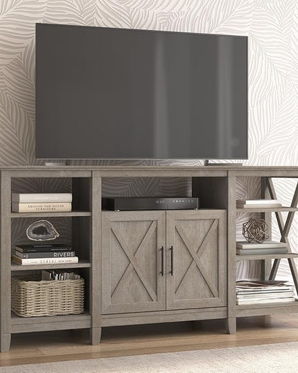 Bush Furniture Key West Tall Stand for 65 Inch TV, Farmhouse Entertainment Center with Storage, Washed Gray - LeafyLoom