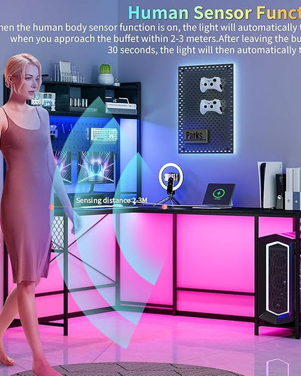Lvifur 67” L Shaped Desk with Wireless Charging Station,24-Color RGB Dimmable Computer Desk with Pegboard,Gaming Desk with Monitor Stand, Display Stand,Human Sensor Lights for Home Office - LeafyLoom