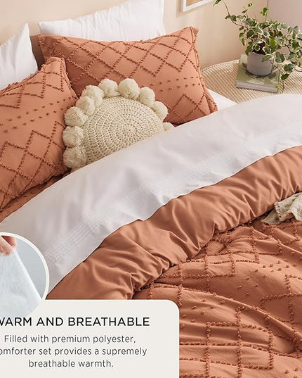 Bedsure California King Comforter Set - Pumpkin Comforter, Boho Tufted Shabby Chic Bedding Comforter Set, 3 Pieces Farmhouse Bed Set for All Seasons, Fluffy Soft Bedding Set with 2 Pillow Shams - LeafyLoom