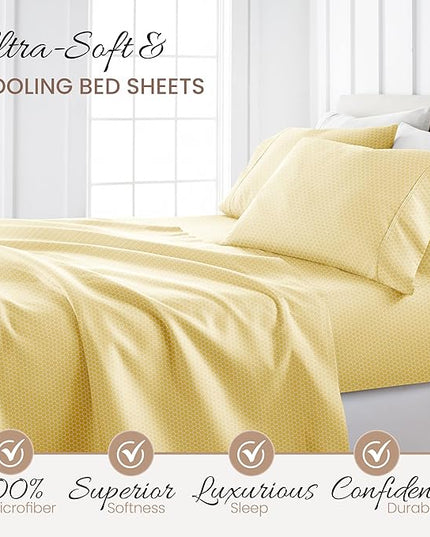 3 Piece Twin Bedding Sheet Set (Yellow Geometric) - Sleep Better Than Ever with These Ultra-Soft & Cooling Bed Sheets for Your Twin Size Bed - Deep Pocket Fits 16" Mattress - LeafyLoom
