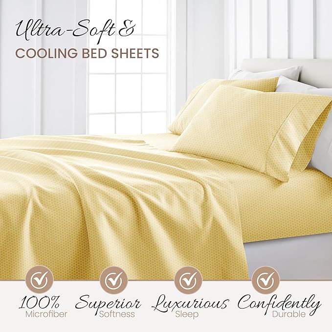 3 Piece Twin Bedding Sheet Set (Yellow Geometric) - Sleep Better Than Ever with These Ultra-Soft & Cooling Bed Sheets for Your Twin Size Bed - Deep Pocket Fits 16" Mattress - LeafyLoom