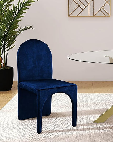 Meridian Furniture Summer Collection Modern | Contemporary Velvet Upholstered Dining Side Chair with Steel Frame, Set of 2, Navy - LeafyLoom