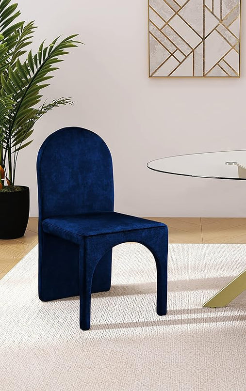 Meridian Furniture Summer Collection Modern | Contemporary Velvet Upholstered Dining Side Chair with Steel Frame, Set of 2, Navy - LeafyLoom