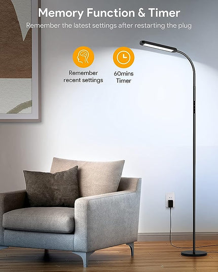 MediAcous Floor Lamp, LED Floor Lamp for Living Room, 5 Colors & Brightness & Step-less Adjustable, Standing Lamp with 1H Timer, Remote & Button, Dimmable Reading Floor Lights, Work with Wall Switch - LeafyLoom