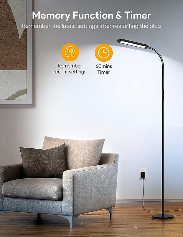 MediAcous Floor Lamp, LED Floor Lamp for Living Room, 5 Colors & Brightness & Step-less Adjustable, Standing Lamp with 1H Timer, Remote & Button, Dimmable Reading Floor Lights, Work with Wall Switch - LeafyLoom