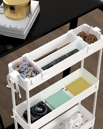 SPACELEAD Slim Storage Cart 4 Tier,Bathroom Storage Organizer Rolling Utility Cart, Mobile Shelving Unit Slide Out Storage Cart for Office, Bathroom, Kitchen, Laundry Room & Narrow Places， White - LeafyLoom