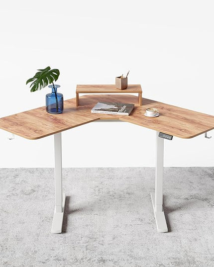 FEZIBO Corner Standing Desk, 48 Inches L Shaped Standing Desk, Electric Stand Up Corner Desk, Home Office Sit Stand Desk with Rustic Top and Black Frame - LeafyLoom