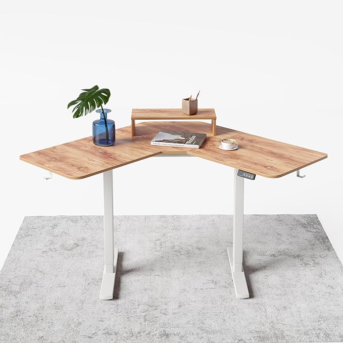 FEZIBO Corner Standing Desk, 48 Inches L Shaped Standing Desk, Electric Stand Up Corner Desk, Home Office Sit Stand Desk with Rustic Top and Black Frame - LeafyLoom