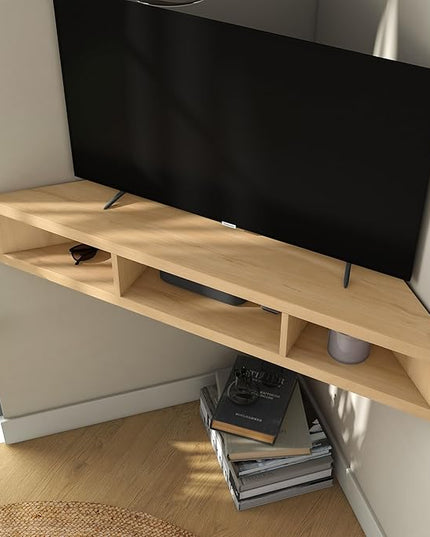 24/7 Shop at Home French 47 inch Modern TV Stand with Storage, Floating Corner Shelf for Wall, Wood Entertainment Center with Shelves for Living Room, Bedroom, Family, Gingko Maple - LeafyLoom
