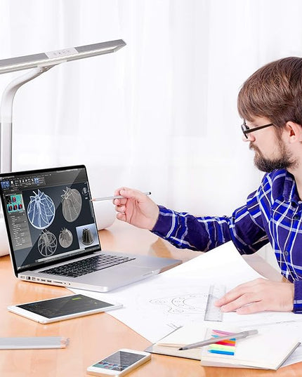 OttLite LED Desk Lamp with Sturdy Clamp - Extra Wide Lighting, Dimmable with 5 Brightness Settings & Energy Efficient Natural Daylight LEDs for Home Office, Computer Desk, Dorms & Workbench - LeafyLoom
