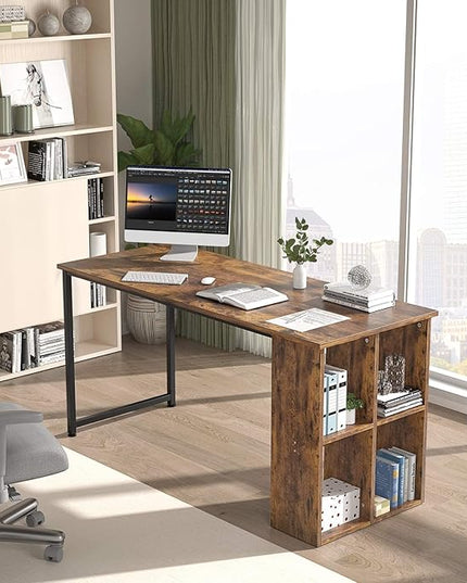 Homfio 47.2'' Computer Desk with Storage Shelves, Modern Home Office Desk Computer Table with Cabinets, Student Studying Writing Desk Wood Desk Workstation for Home Office, Rustic Brown - LeafyLoom
