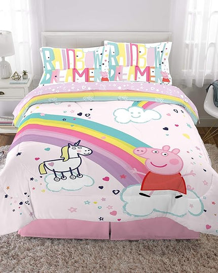 Franco Kids Bedding Super Soft Comforter and Sheet Set, 5 Piece Full Size, Peppa Pig - LeafyLoom
