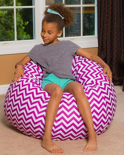 Posh Creations Bean Bag Chair for Kids, Teens, and Adults Includes Removable and Machine Washable Cover, Pattern Chevron Purple and White, 38in - Large - LeafyLoom