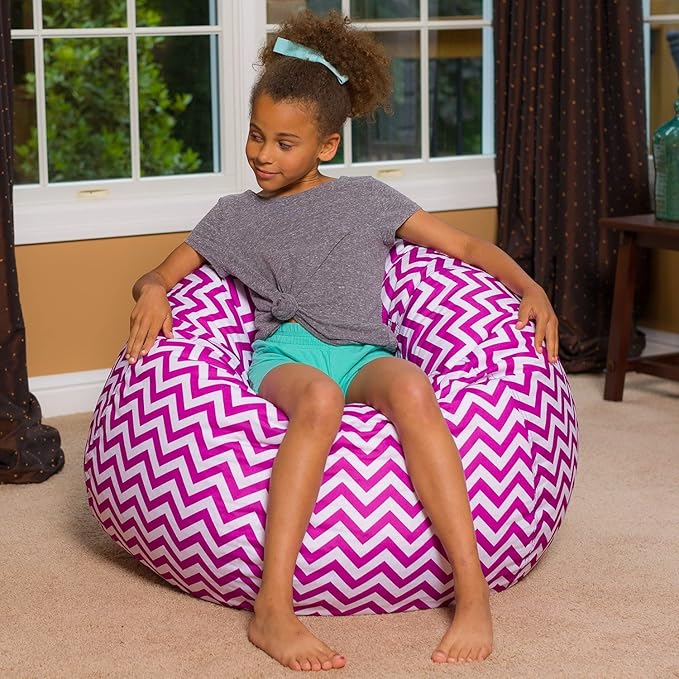 Posh Creations Bean Bag Chair for Kids, Teens, and Adults Includes Removable and Machine Washable Cover, Pattern Chevron Purple and White, 38in - Large - LeafyLoom