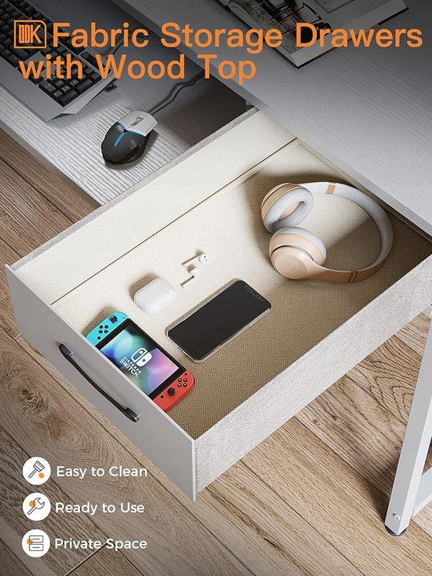 ODK Computer Desk Study Table, 55 Inch Office Desk with Drawers and Keyboard Tray, Study Desk Work Desk with Monitor Shelf, Writing Desk with Storage for Home Office, White - LeafyLoom