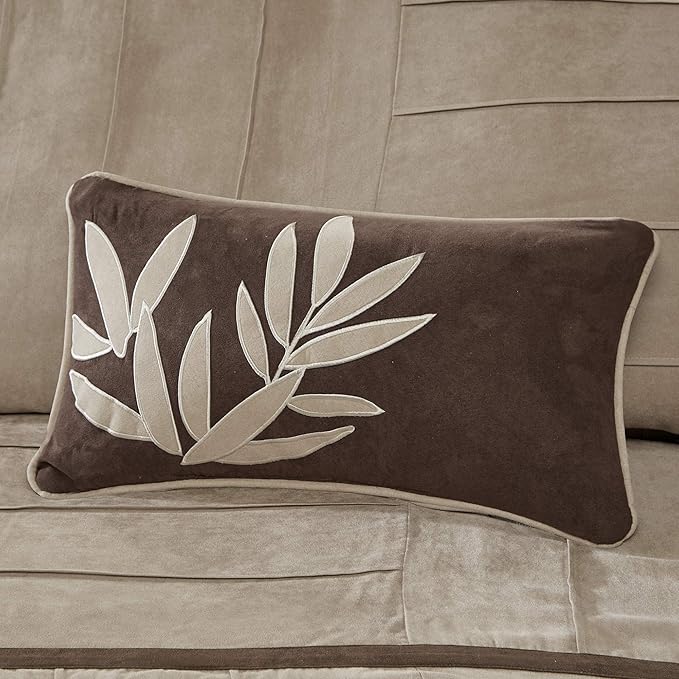 Madison Park Cozy Comforter Set Casual Blocks Design All Season, Matching Bed Skirt, Decorative Pillows, King (104 in x 92 in), Dune Beige/Brown, 7 Piece - LeafyLoom
