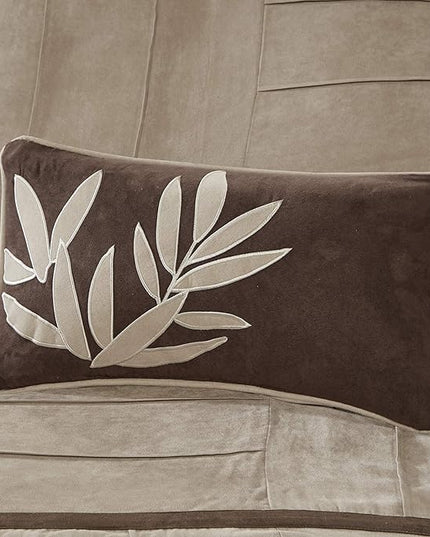 Madison Park Cozy Comforter Set Casual Blocks Design All Season, Matching Bed Skirt, Decorative Pillows, Full (82 in x 90 in), Dune Beige/Brown, 7 Piece - LeafyLoom