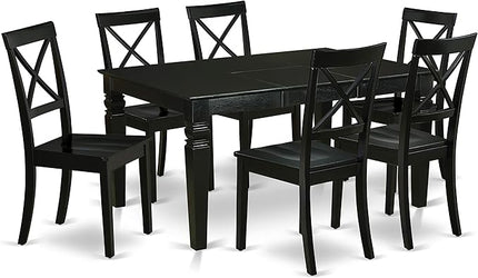 East West Furniture WEBO7-BLK-W 7 Piece Room Set Consist of a Rectangle Kitchen Table with Butterfly Leaf and 6 Dining Chairs, 42x60 Inch, Black - LeafyLoom