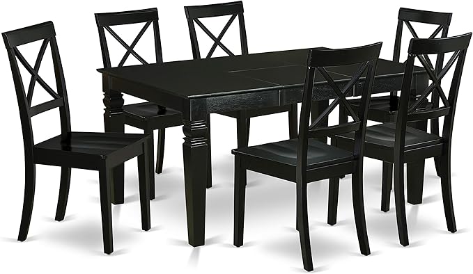 East West Furniture WEBO7-BLK-W 7 Piece Room Set Consist of a Rectangle Kitchen Table with Butterfly Leaf and 6 Dining Chairs, 42x60 Inch, Black - LeafyLoom