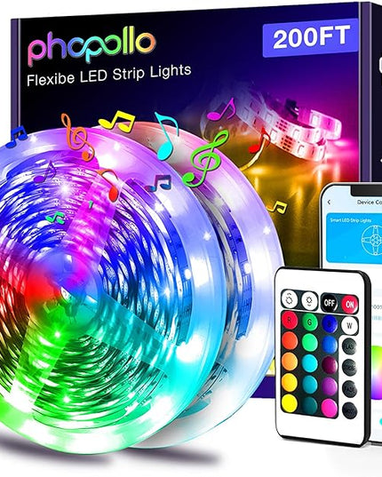 phopollo LED Lights for Bedroom 200ft, Music Sync Color Changing, Smart App Control with Remote, Ultra-Long LED Strip Lights for Party, Home Decoration. Phopollo