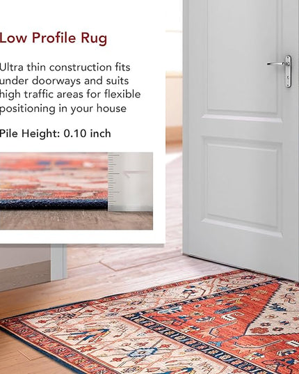 nuLOOM Carolyn Machine Washable Tribal Motif Ultra Thin Area Rug, 5' x 8', Rust - LeafyLoom