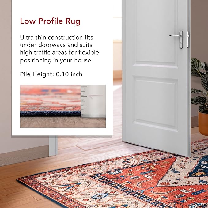 nuLOOM Carolyn Machine Washable Tribal Motif Ultra Thin Accent Rug, 2' x 3', Rust - LeafyLoom