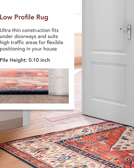 nuLOOM Carolyn Machine Washable Tribal Motif Ultra Thin Runner Rug, 2' 6" x 6', Rust - LeafyLoom