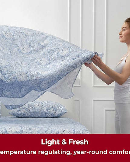 Mellanni Queen Sheets Set - 4 PC Iconic Collection Bedding Sheets & Pillowcases - Hotel Luxury, Extra Soft, Cooling Bed Sheets - Deep Pocket up to 16 inch (Queen, Paisley Blue) - LeafyLoom