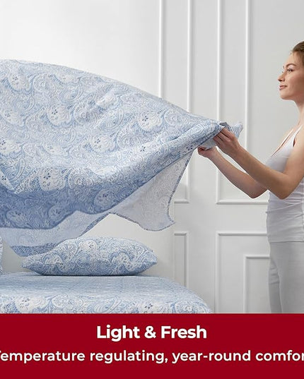 Mellanni Full Sheets Set - 4 PC Iconic Collection Bedding Sheets & Pillowcases - Hotel Luxury, Extra Soft, Cooling Bed Sheets - Deep Pocket up to 16 inch (Full, Paisley Blue) - LeafyLoom