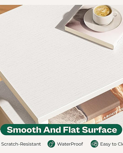 Nightstand Set of 2, Night Stand with Fabric Drawer, Mesh Shelf, Side Table with Storage, Fabric Drawer Dresser, Open Shelf, Metal Frame, Bedroom, White - LeafyLoom