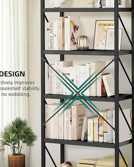 YITAHOME 5-Tier Bookshelf, Freestanding Black Book Shelf, Modern Minimalist Open Display Storage Book Shelves Standing Shelving Unit for Living Room Bedroom Home Office, Black - LeafyLoom