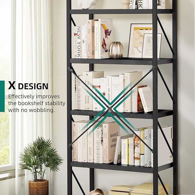 YITAHOME 5-Tier Bookshelf, Freestanding Black Book Shelf, Modern Minimalist Open Display Storage Book Shelves Standing Shelving Unit for Living Room Bedroom Home Office, Black - LeafyLoom