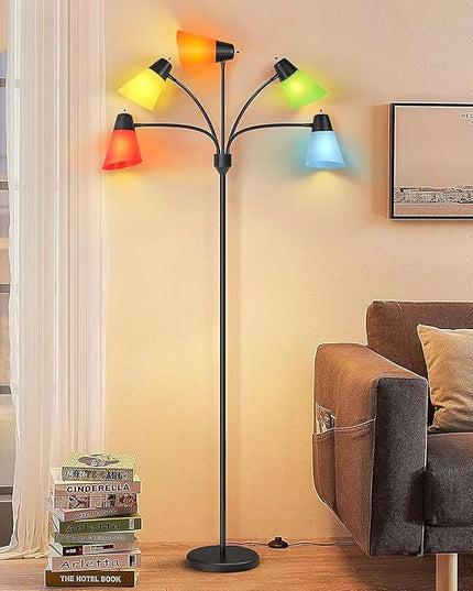 FOLKSMATE LED Floor Lamp, Medusa Multi Head Modern Tall, Rustic Adjustable Gooseneck Reading Standing Light for Living/Kids Room, Bedroom, Black - LeafyLoom