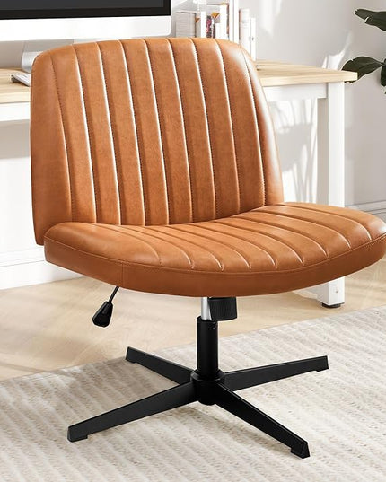 Criss Cross Chair, Cross Legged Office Chair, Wide Comfty Desk Chair, No Wheels Armless Computer Task Chair, Swivel Vanity Home Chair, Height Adjustable - LeafyLoom