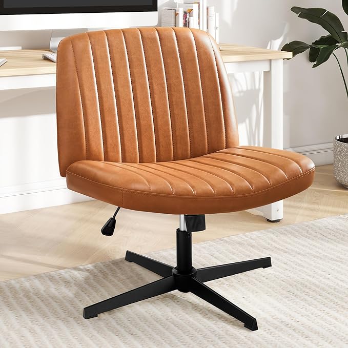 Criss Cross Chair, Cross Legged Office Chair, Wide Comfty Desk Chair, No Wheels Armless Computer Task Chair, Swivel Vanity Home Chair, Height Adjustable - LeafyLoom