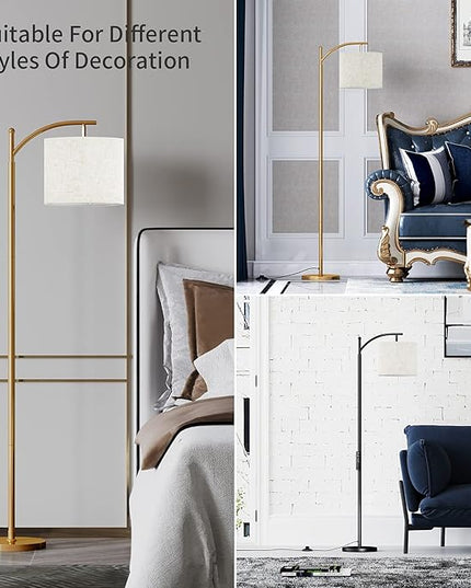 SUNMORY Arc Floor Lamp, Modern Floor Lamp with Romote Control and Stepless Dimmable Bulb, Metal Standing Lamps with Hanging Lampshade for Living Room, Bedroom, Office (Gold) - LeafyLoom