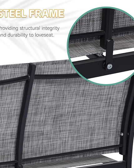 4 Pieces Patio Furniture Set Outdoor Garden Patio Conversation Sets Poolside Lawn Chairs with Tempered Glass Coffee Table Loveseat Porch Furniture Textilene Fabric Grey - LeafyLoom