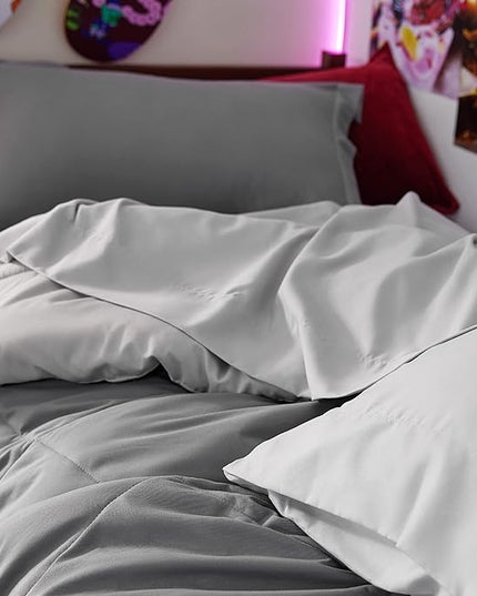 Bedsure Twin XL Comforter Sets - 5 Pieces Reversible Twin XL Bedding Sets, Bed Sets Comforters, Sheets, Pillowcase & Sham, Grey Twin Extra Long Size Bed in a Bag for College - LeafyLoom