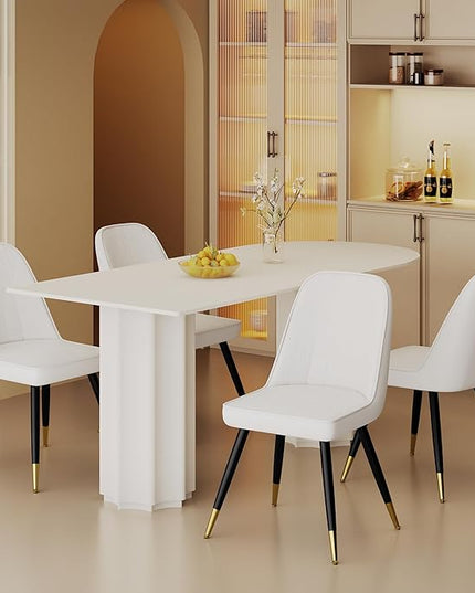 Alunaune Modern Dining Chairs Set of 2 Upholstered Kitchen Chairs, Mid Century Armless Leisure Accent Chair Living Room Faux Leather Desk Side Chair-White - LeafyLoom