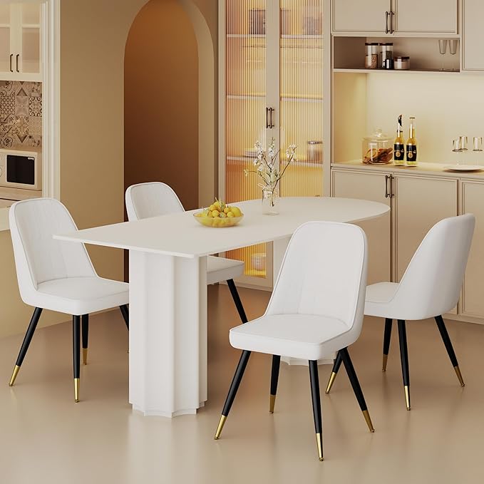 Alunaune Modern Dining Chairs Set of 2 Upholstered Kitchen Chairs, Mid Century Armless Leisure Accent Chair Living Room Faux Leather Desk Side Chair-White - LeafyLoom