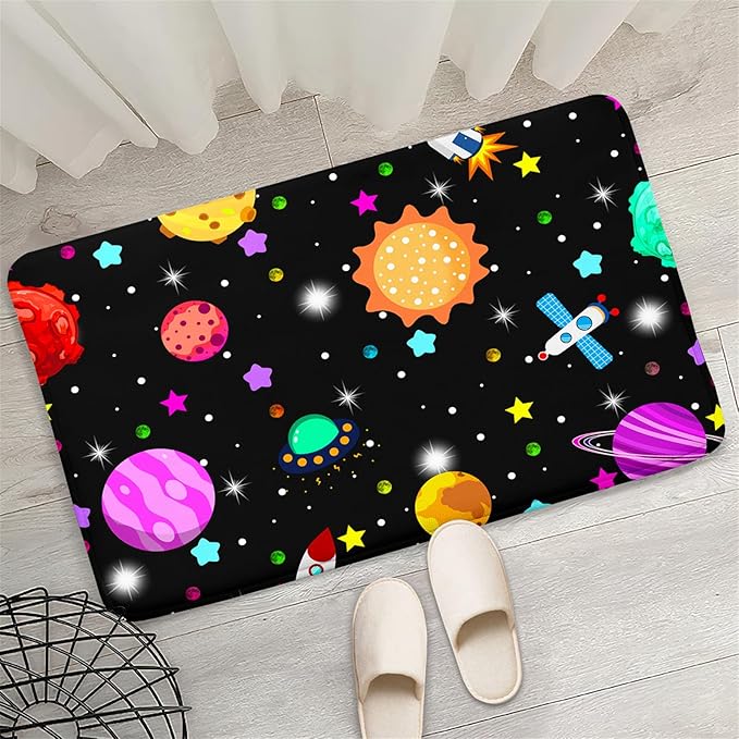 Space Rug - Space Rug for Boys Room Solar System Rug Planet Carpet for Kids Outer Space Area Rug Bedroom Boys Kids Rugs for Playroom Galaxy Rugs for Boys Bedroom,Black,2'×3' - LeafyLoom