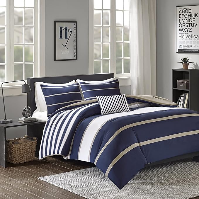 Comfort Spaces Casual Comforter Set Sporty Design, Vibrant Color, Active Lifestyle Boys Bedroom Décor, All Season Soft Microfiber Bedding Set, Decorative Pillow, Sham Blue/White Twin/Twin XL 3 Piece - LeafyLoom